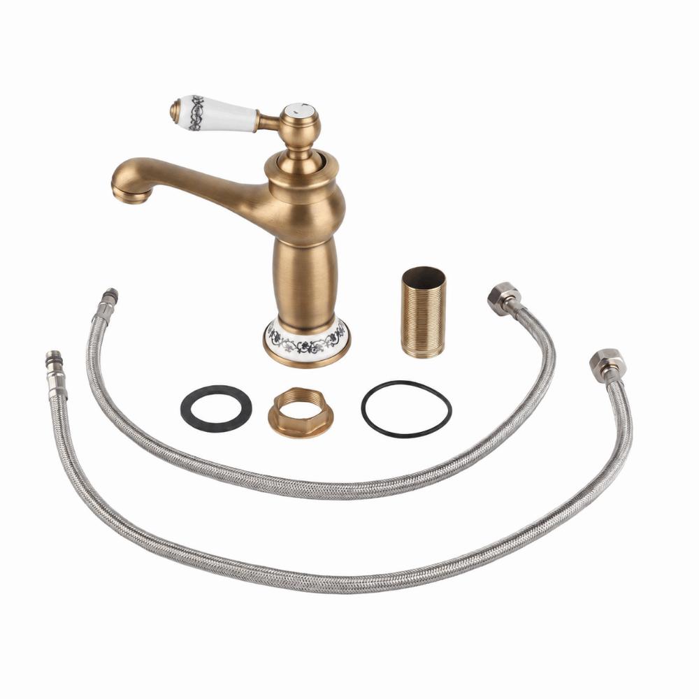 Easy Install Hot Cold Water Mixer Tap with Hose Brass Faucet Tap Deck Mounted Single Handle Water Tap Bathroom Sink