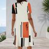 Women Plus Size Round Neck Short Sleeve Geometric Printed A Line Dress