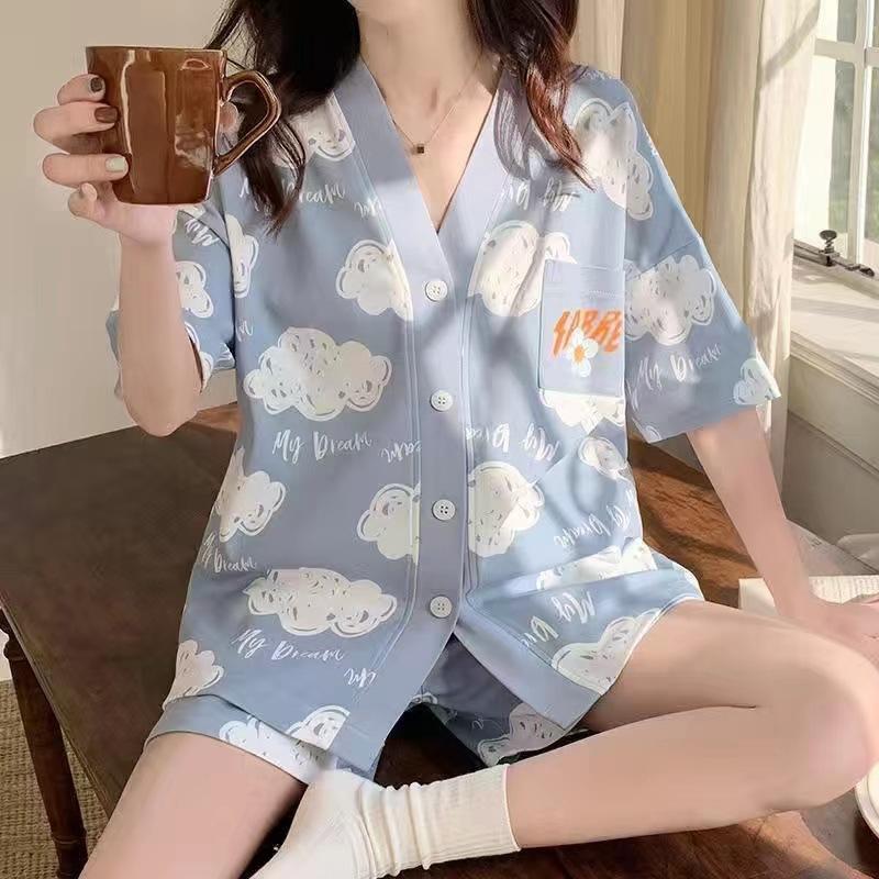 Cardigan Short Sleeve Shorts Pajama Set Girls Summer Kimono Sweet Cute Panda Can Wear Loungewear
