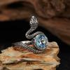 S925 Sterling Silver Natural Amethyst Topa Cat Eye Colored Treasure Thai Silver Ring Snake Hipster Personality Exaggerated Open Ring