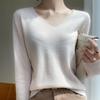 Women's V-Neck Wool Sweater: Autumn/Winter Loose-Fit, Solid Color Knit Pullover with Long Sleeves