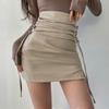 Sexy PU kožené sukně pro ženy Punková bandáž A-line Černá Tužková sukně s vysokým pasem Fashiom Y2k Dámské oblečení Podzim Zima