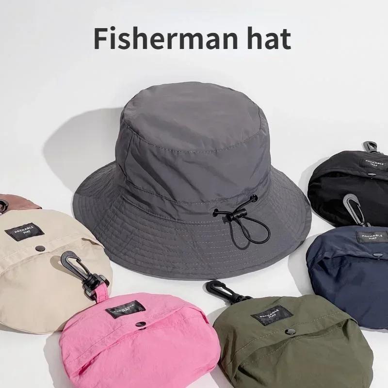 Summer Foldable Bucket Hat for Women Men Light Waterproof Beach Caps with Hook Adjustable Anti-UV Face Protection Fishing Hats