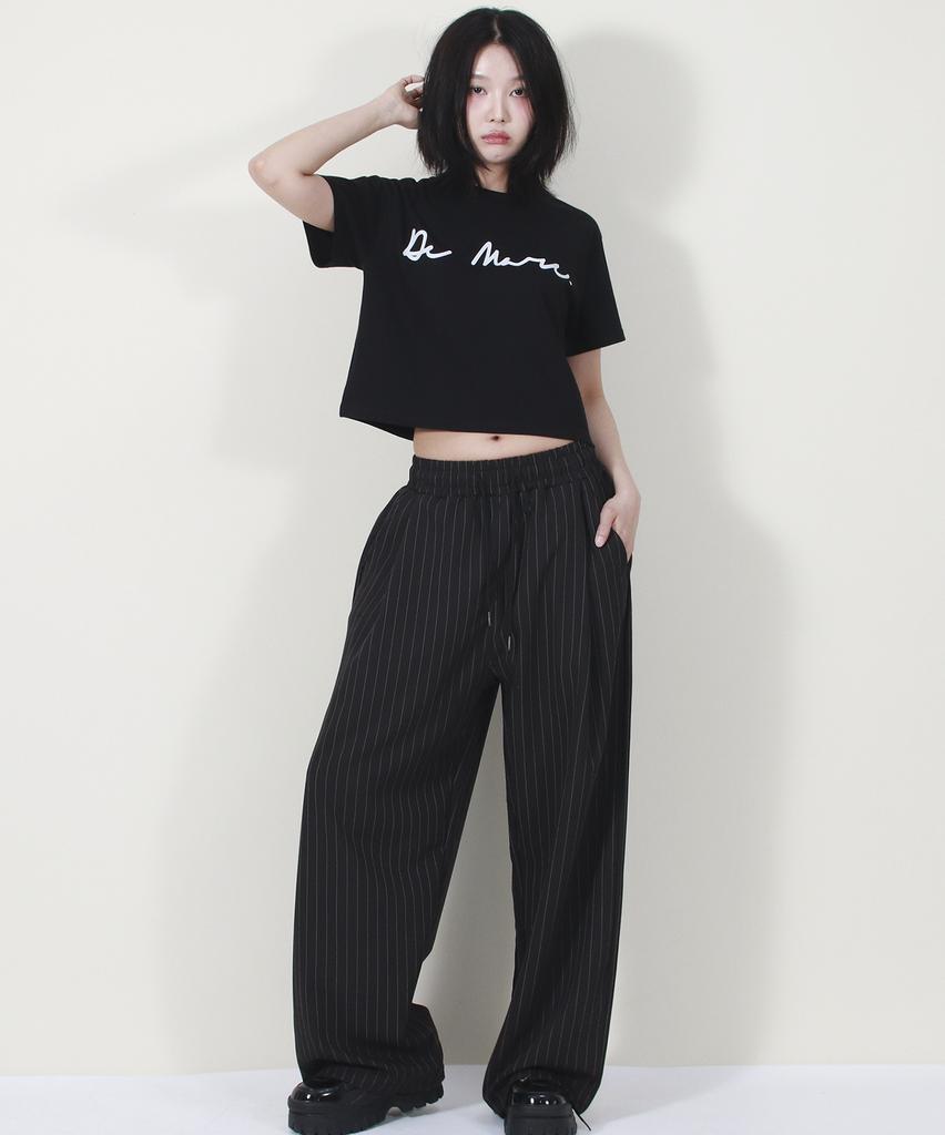 Deumakeu Solid Stripe Wide Pants Black