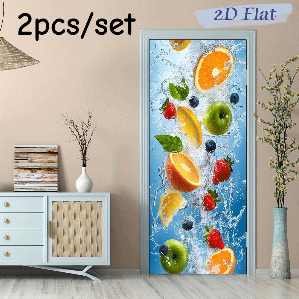 

2pcs Fresh Fruit Water Splash Pattern Wall Stickers Creative Kitchen Restaurant Wall Decoration Stickers Self Adhesive Removable (as the picture,38.5x200cmx2)