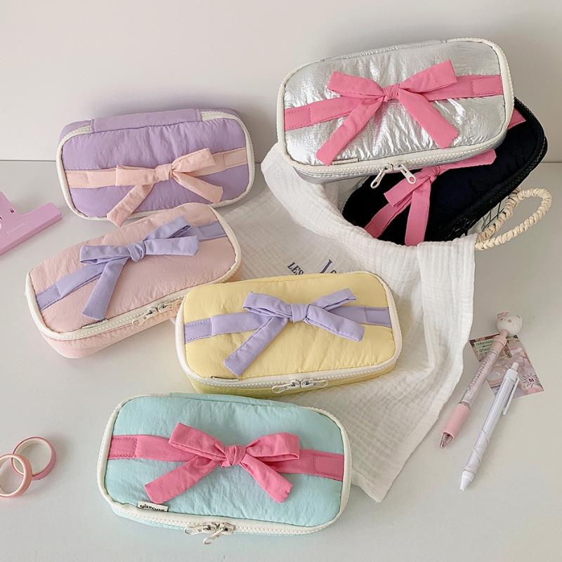 Candy Color Ballet Style Soft Pencil Case Girl Bowknot Stationery Storage Bag High-Value Vertical Pencil Case