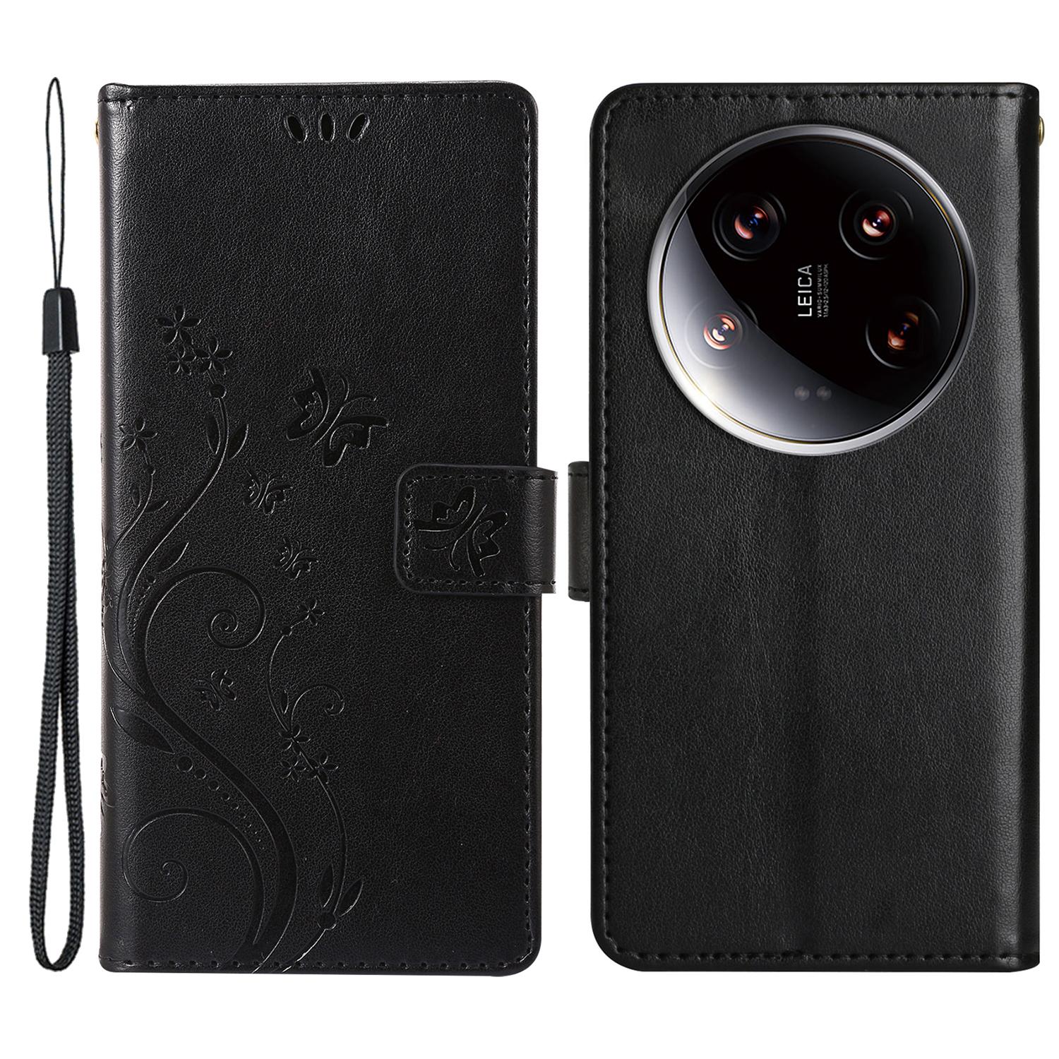 

Для Xiaomi 14 Ultra Wallet Phone Case флип-чехол с рисунком бабочки из искусственной кожи Black