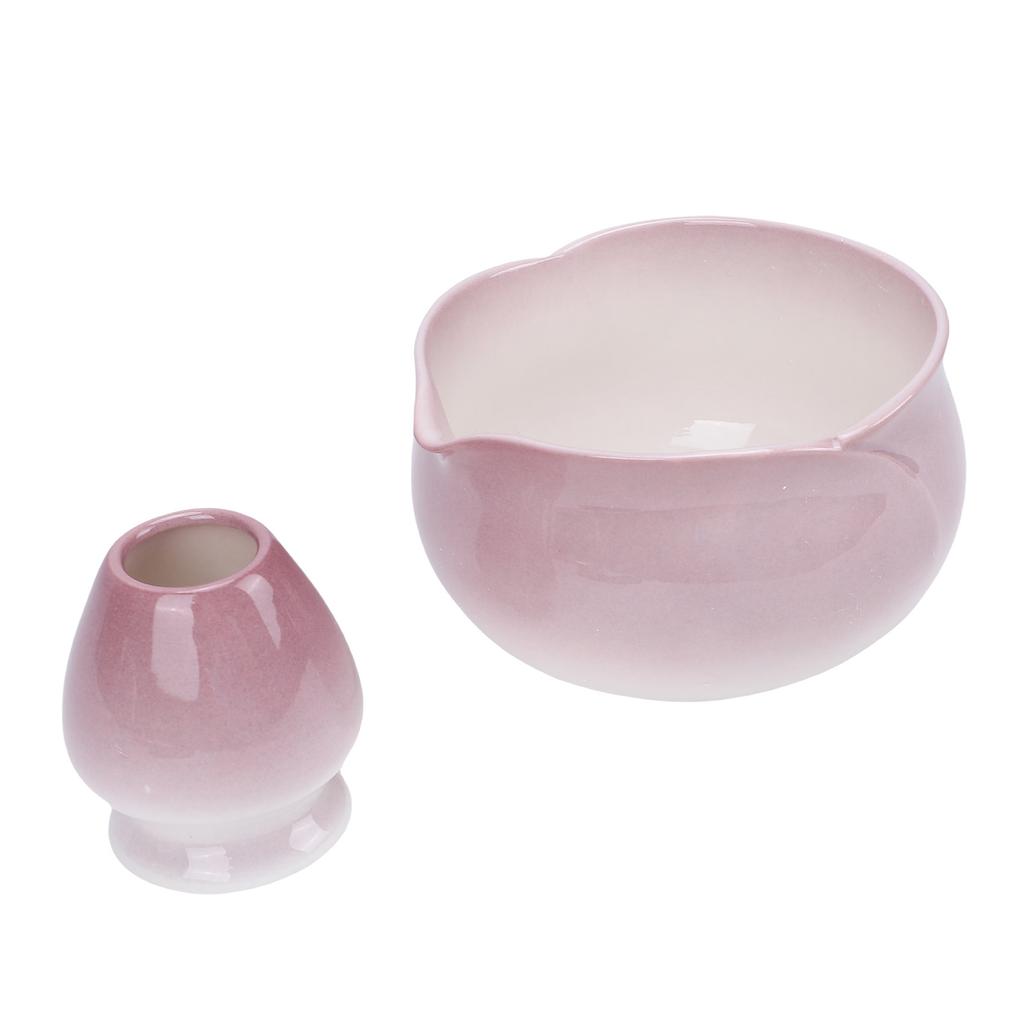 Matcha Bowl and Whisk Holder Ceramic Matcha Mixing Bowl with Spout for Traditional Japanese Tea Ceremony Gradient Purple