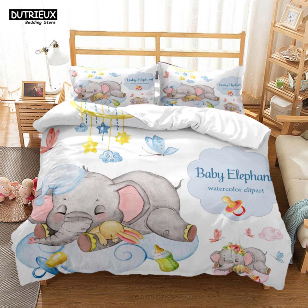 Lindo Juego de Cama de Tres Piezas con Estampado de Ratón de Dibujos Animados Suave y Cómodo Juego de Cama King Size Edredón Juegos de Cama