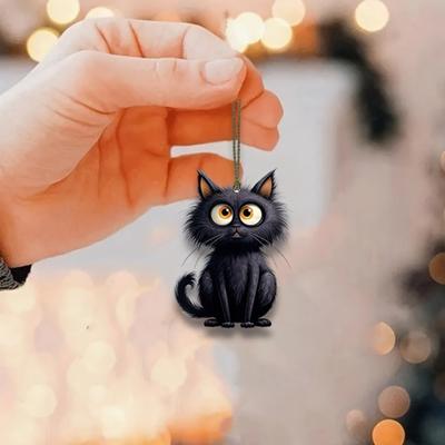 Yousheng 10/20Pcs Halloween Black Cat Hanging Decoration Indoor Outdoor Car Rearview Mirror 2D Flat Acrylic Kitten Hanging Ornament Pendant