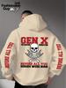 Gen X Totenkopf Knochen Rock Geste Print Herren Hip Hop Sportlicher Hoodie, Seiten Vertikaler Buchstaben Slogan Rückendesign, Locker Punk Street Sweatshirt