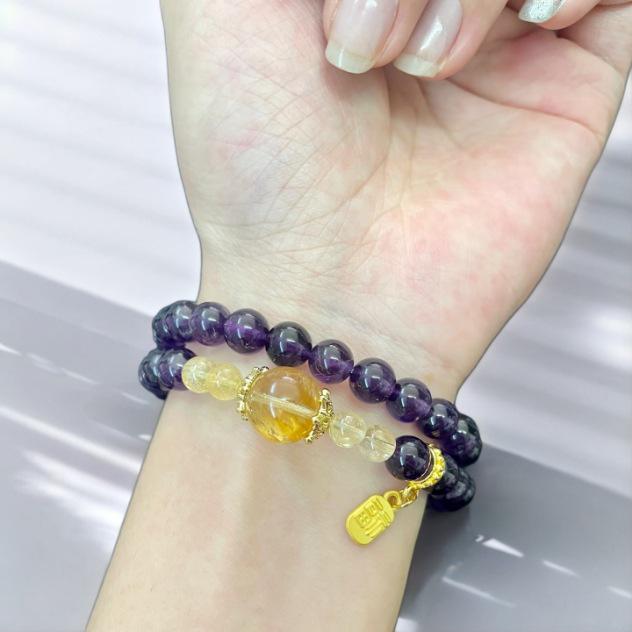 

Amethyst & Yellow Phantom Quartz Two-Row Women s Crystal Bracelet - Light Luxury Design