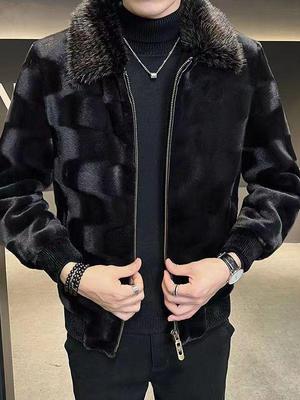 Casaco de Inverno Masculino de Pele Sintética Cor de Vison Dourado