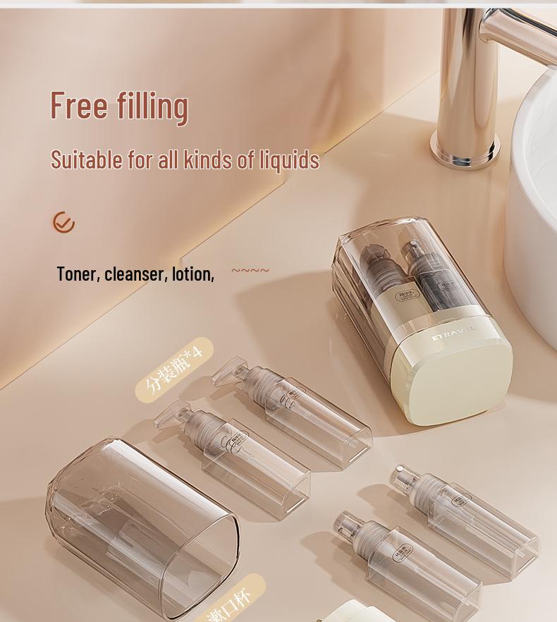 Συμπαγές Επαναγεμιζόμενο Σετ Ταξιδιού: Φιάλες 5-σε-1 για Σαμπουάν, Αφρόλουτρο, Σπρέι, Νερό και Λοσιόν