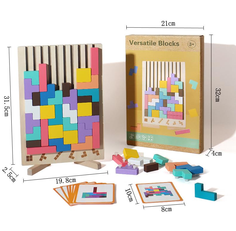 Wooden Colorful 3D Tetris Puzzle Building Blocks Educational Toy Montessori Thinking Skills Concentration Training for Boys Girls & & [Product]