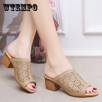 Flip Flop Square Heel High Heels Muller Slippers Women Summer Shoe Women Fashion Vintage Hollow Fish Mouth Ladies Shoes