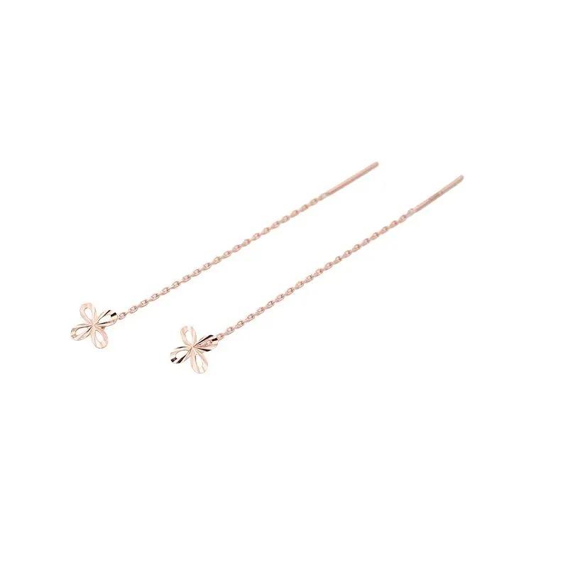 Exquisite Russian 585 Purple Gold Four-Leaf Clover Earline Ins High Value Temperament Versatile Rose Gold Plated Ear Jewelry