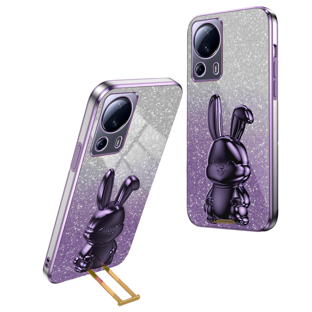 

For Xiaomi 13 Lite/Civi 2 5G Case Glitter Rabbit Pull-out Kickstand Phone Cover Purple