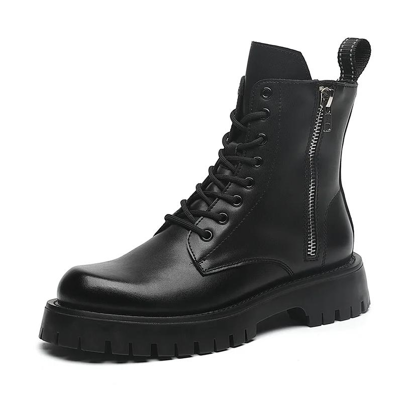 Men's Fashion Stage Nightclub Motorcycle Boots  Designer Shoes Black White Chelsea Boot Soft Leather Platform Short Botas