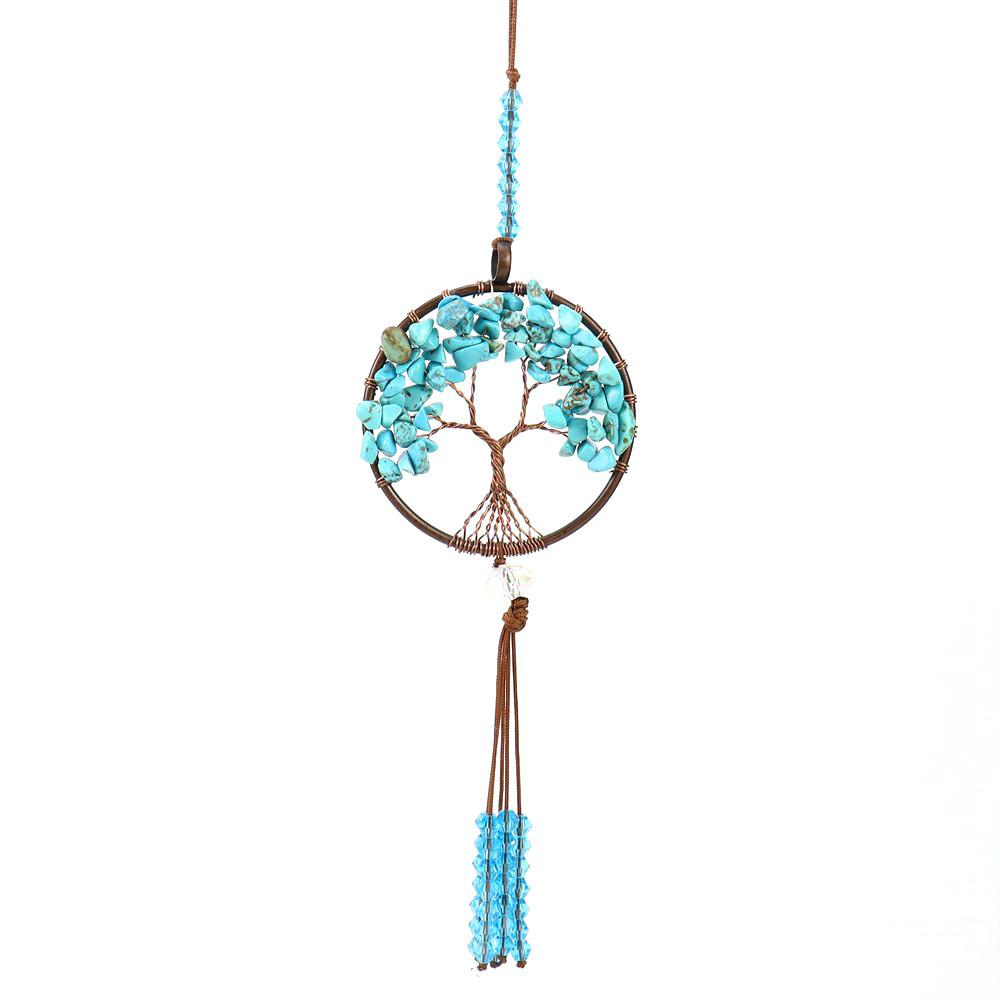 Agate Tree Of Life Car Charm With Handcrafted Crystal Fringe For Vehicle Decor