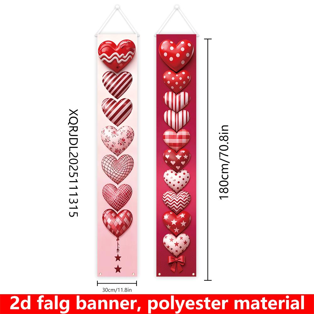 Valentine's Day Porch Sign Heart 1 Pair Polyester 30x180cm Indoor Outdoor Decor