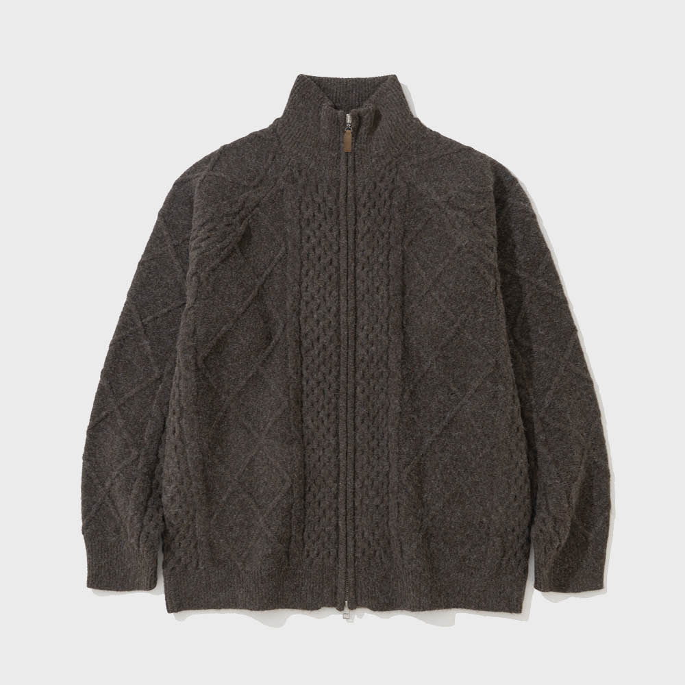 LAB12 Washable Fisherman Knit Zip-Up (Brown)