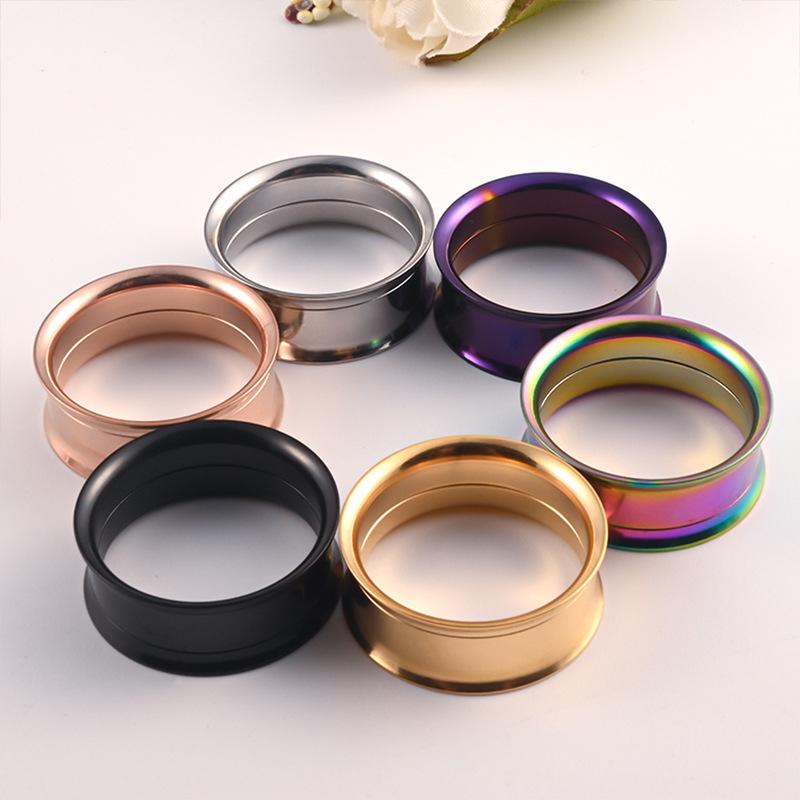 Cross-Border Stainless Steel Double Flare Ear Expander with Teeth - Vacuum Plated Piercing Jewelry