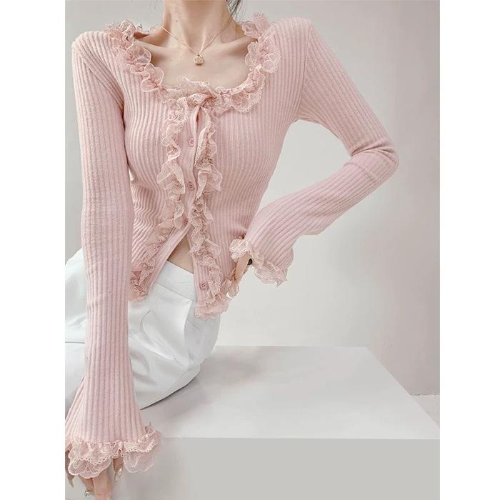 Pletený podzimní a zimní kardigan ve francouzském stylu Nový slim fit Krátký svetr s dlouhým rukávem Top Spodní tričko pro ženy