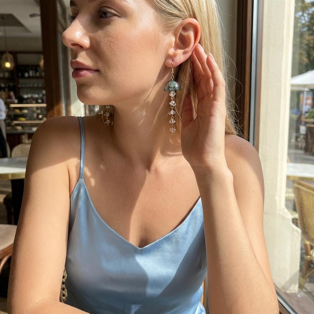 Dreamy Blue Jellyfish Tassel Charm Earrings for Women Handmade Crystal Long Pendant Earrings Summer Aesthetic Jewelry Gifts