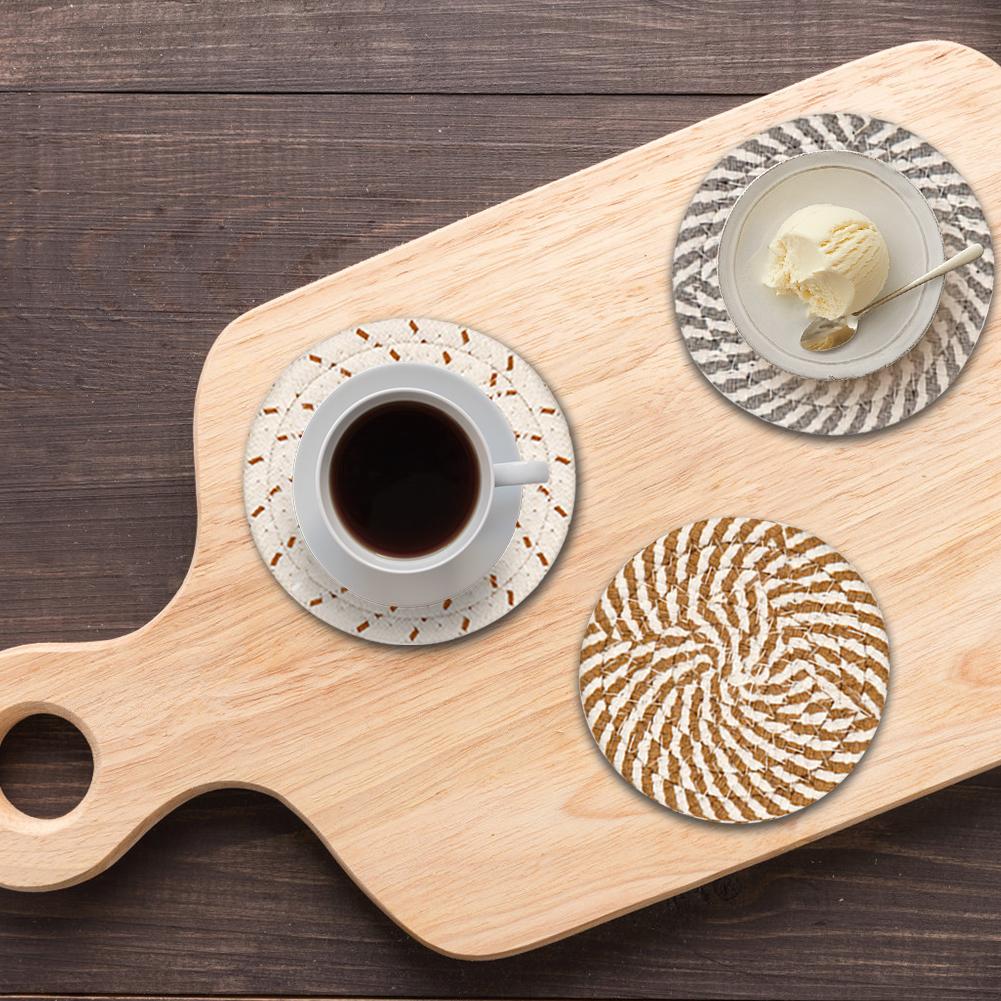 8 Pcs Drink Coasters with Rack Woven Coasters Minimalist Cup Coasters Round Woven Mats for Dining Table Centerpiece Decor