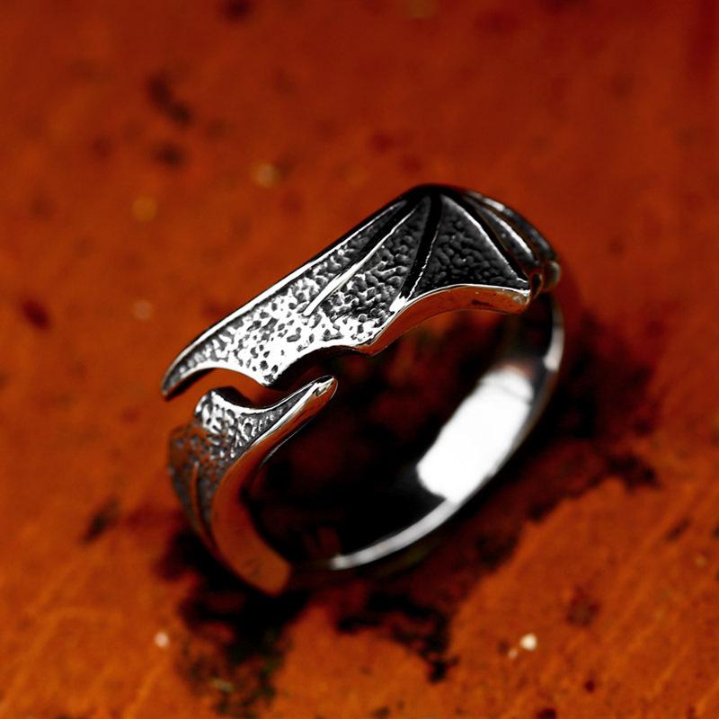 Minimalist Wing Design Stainless Steel Ring Vintage Viking Style Titanium Steel Band