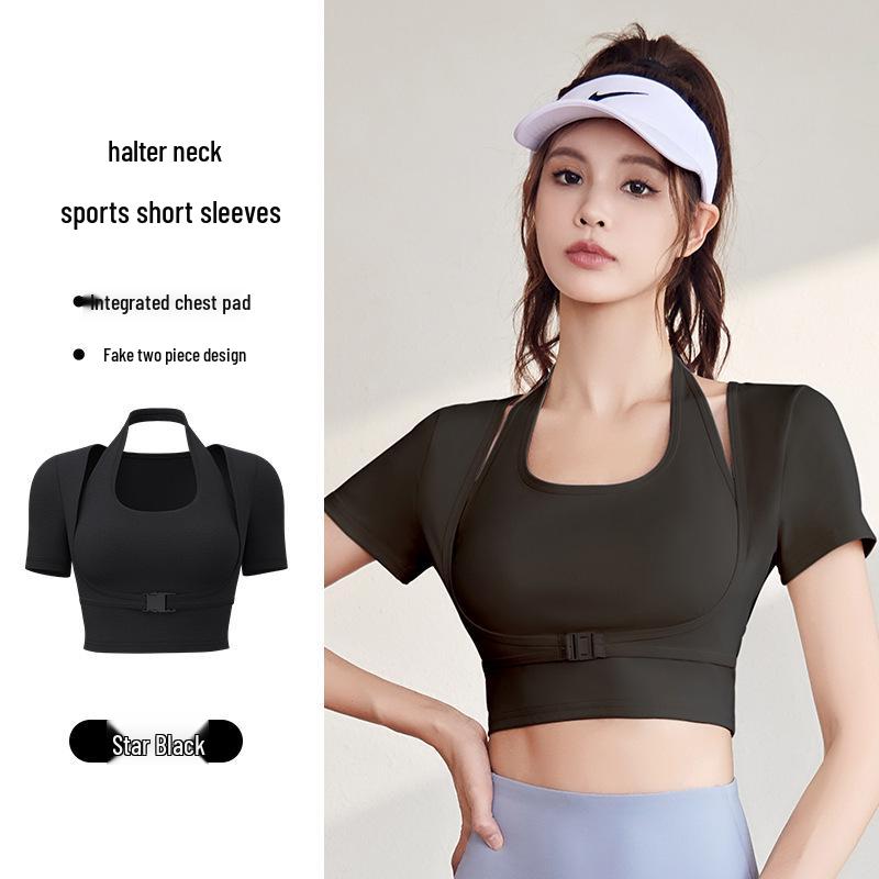 

Women s Peach Halter Neck Crop Yoga Top, Padded and Tight-Fitting for Running or Fitness XL