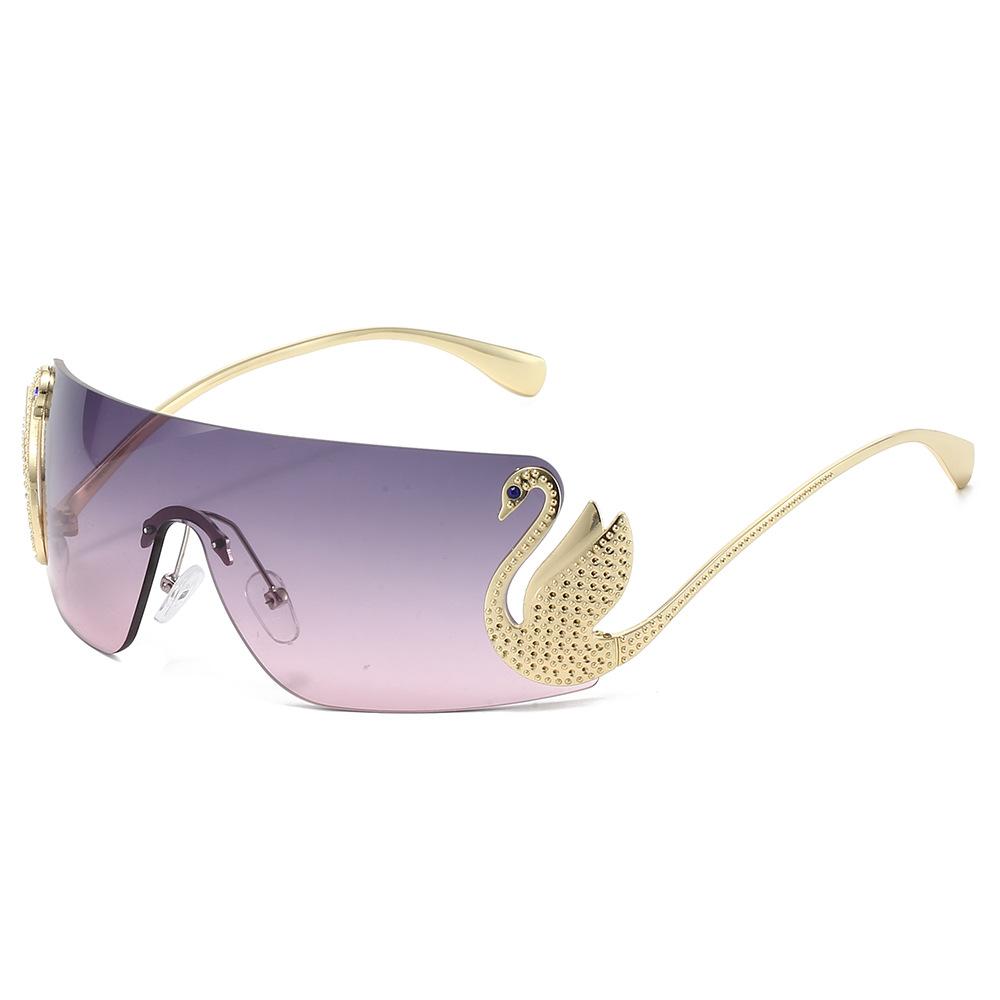 Vintage Rimless Swan Sunglasses Women For Men Luxury Brand Designer Sun Glasses Punk Popular Pink Shade Uv400