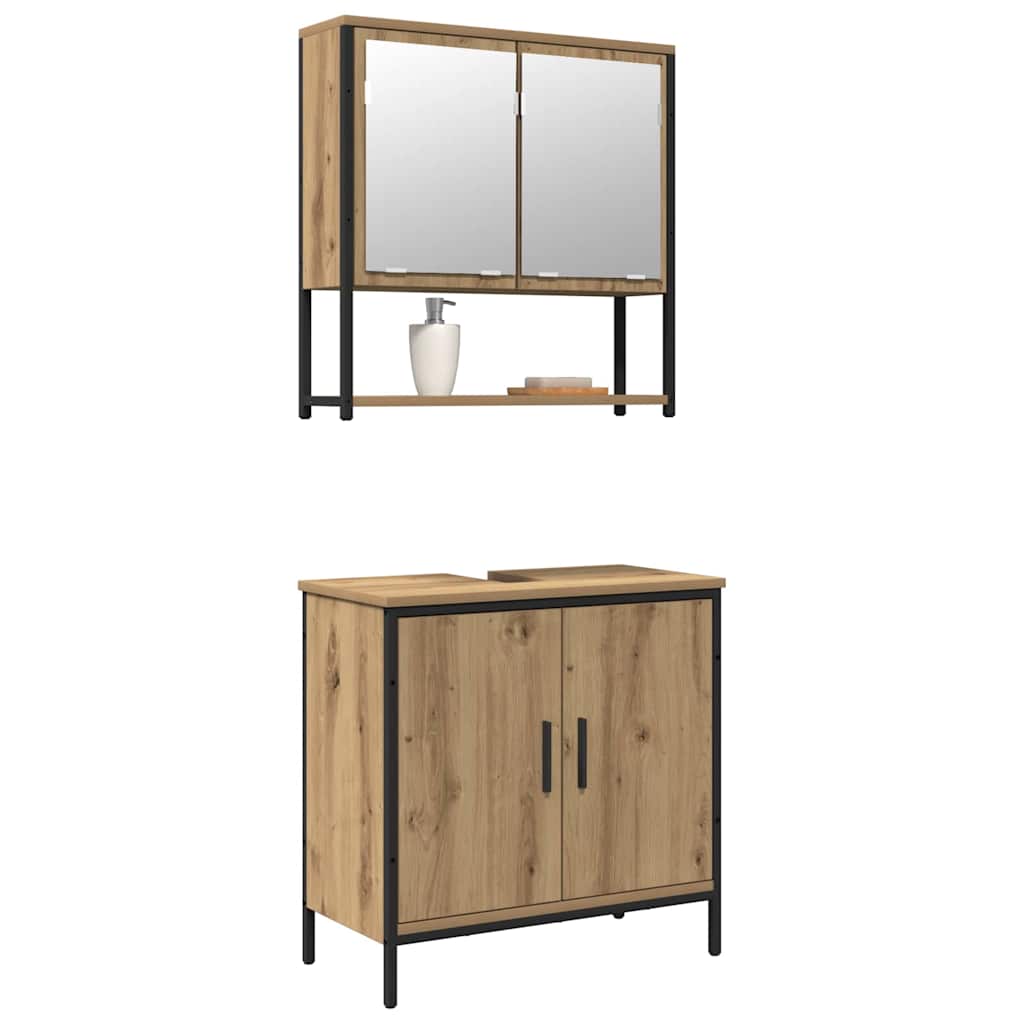 Bathroom Furniture Set with Shelf and Door 2 Pcs Brown Wood Based Material