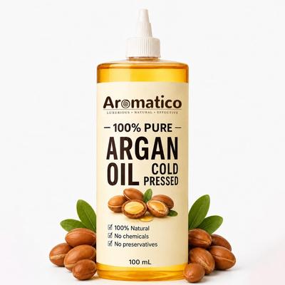 AROMATICO 100% Pure Cold Pressed Argan Oil for Hair – Frizz Control, Smooth & Shiny Hair Care Oil, Lightweight Non Sticky Formula for Daily Use,