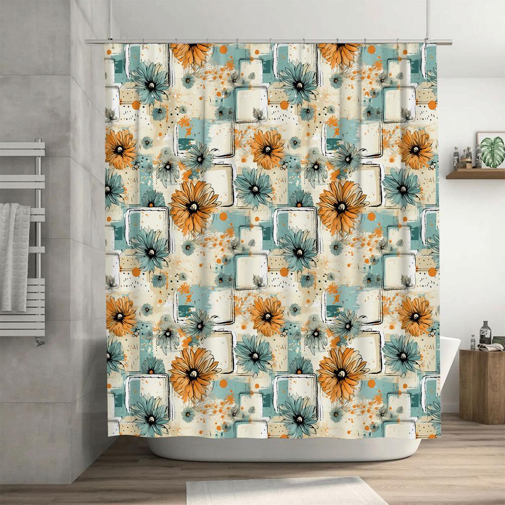 Modern Pattern Shower Curtain Blue Green Yellow Floral Design Polyester Fabric Waterproof Bathroom Decoration Decor Size 180x240