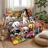 Floral Canine Portrait Theme Blanket Lightweight Warm Flannel Blanket Decorative Throw Blanket for Home Decoration