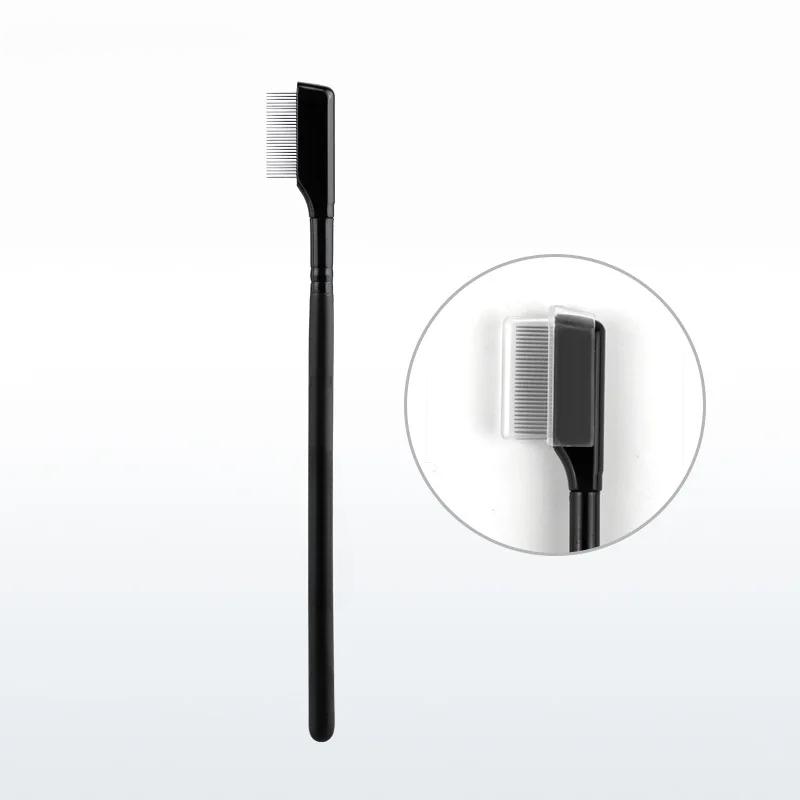 1Pcs Stainless Steel Eyebrow Comb Wood Handle Double-Sided Dual Purpose Makeup Brush Eyelash Comb with Cover Cosmetic Tools