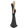 Women's Fashion Long Dress: Solid Color Mesh with Hot Drilling and Strappy Design