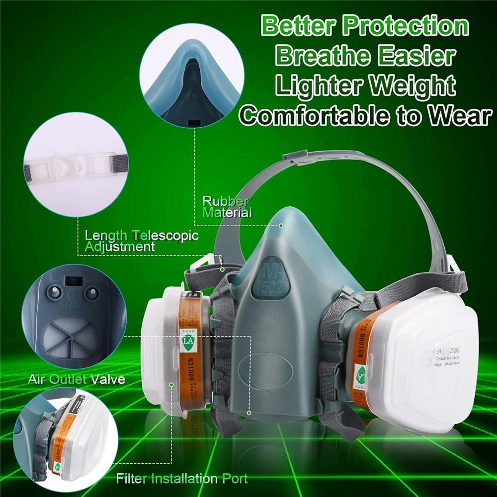 Reusable Chemical Respirator, Paint Respirator With Filter Cartridge, Widely Used For Paint, Dust, Chemicals, Epoxy Paint, Woodworking