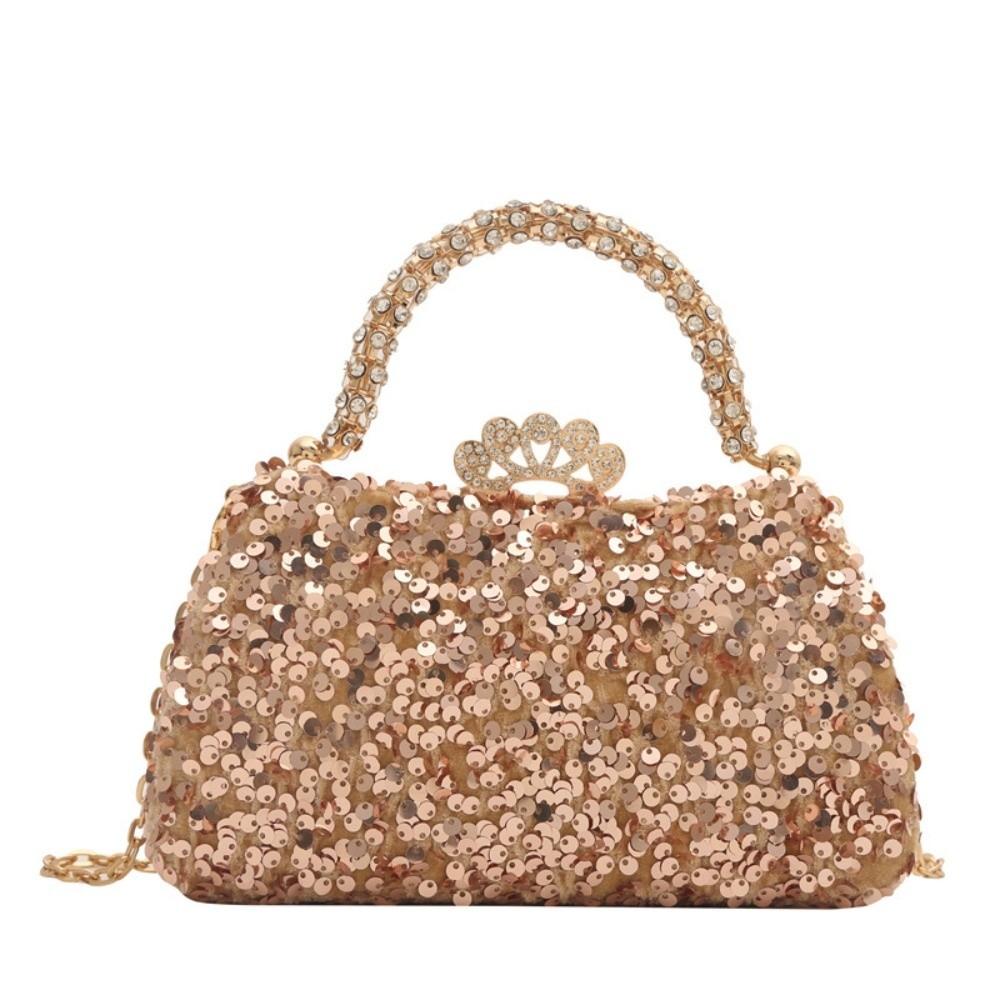 Fashion Shiny Sequin Sequin Handbag Gold Sequin Lock Buckle Party Handbag Nylon Lining Clutch Bag Party