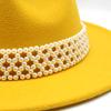Ladies Hat Trendy British Style Versatile Jazz Hat High-End Pearl Woolen Top Hat