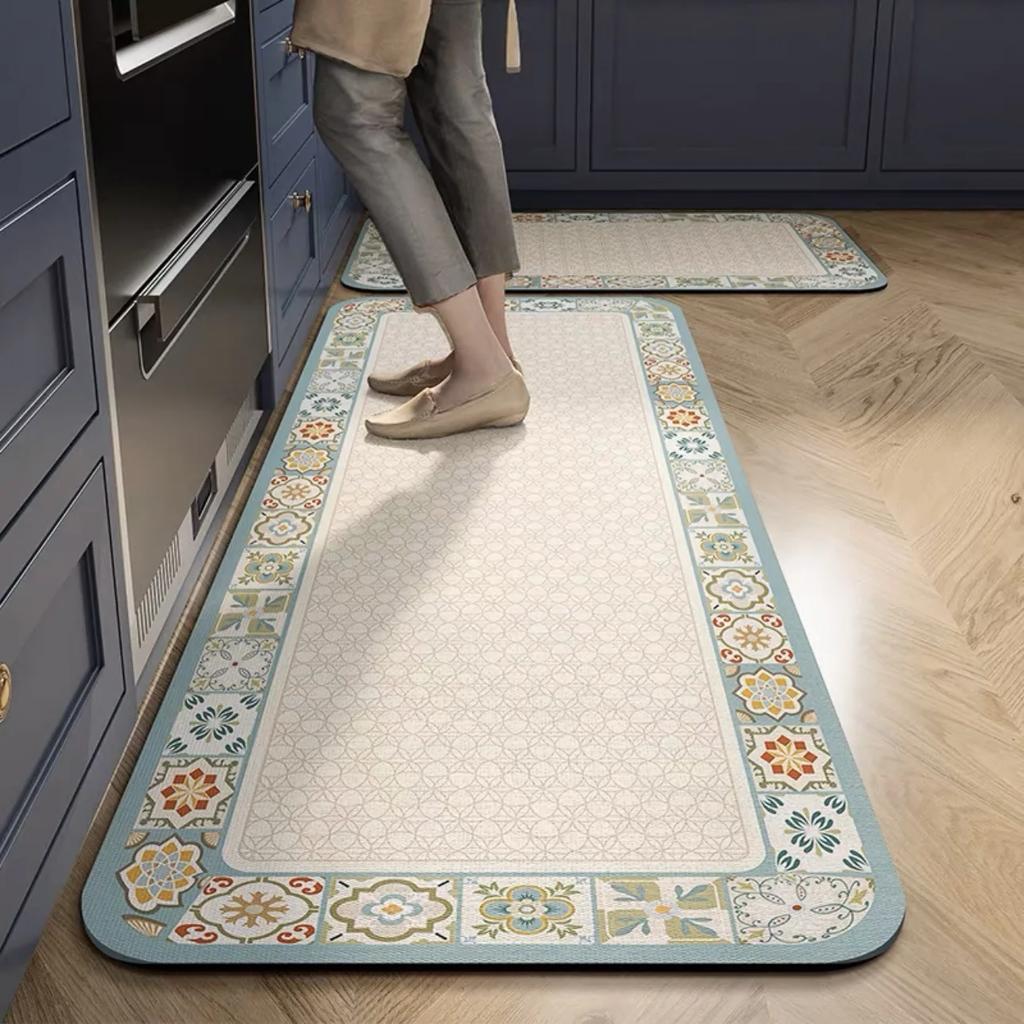 2-Piece Kitchen Oil-Proof Floor Mat Home Non-Slip Door Mat Full of Stand-Resistant Large Area Mat Carpet Crystal Velvet New