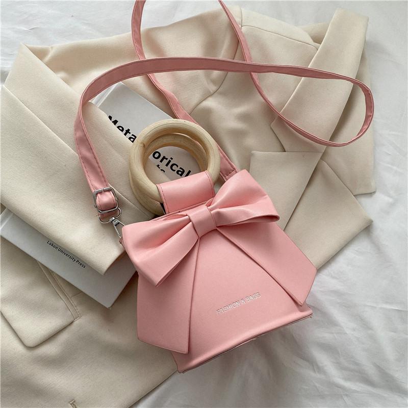 Sweet Bow Tie Designer Mini Shoulder Handbag Leather Bucket Crossbody Bag Women Fashion Luxury Brand Handbag Female Totes Purses