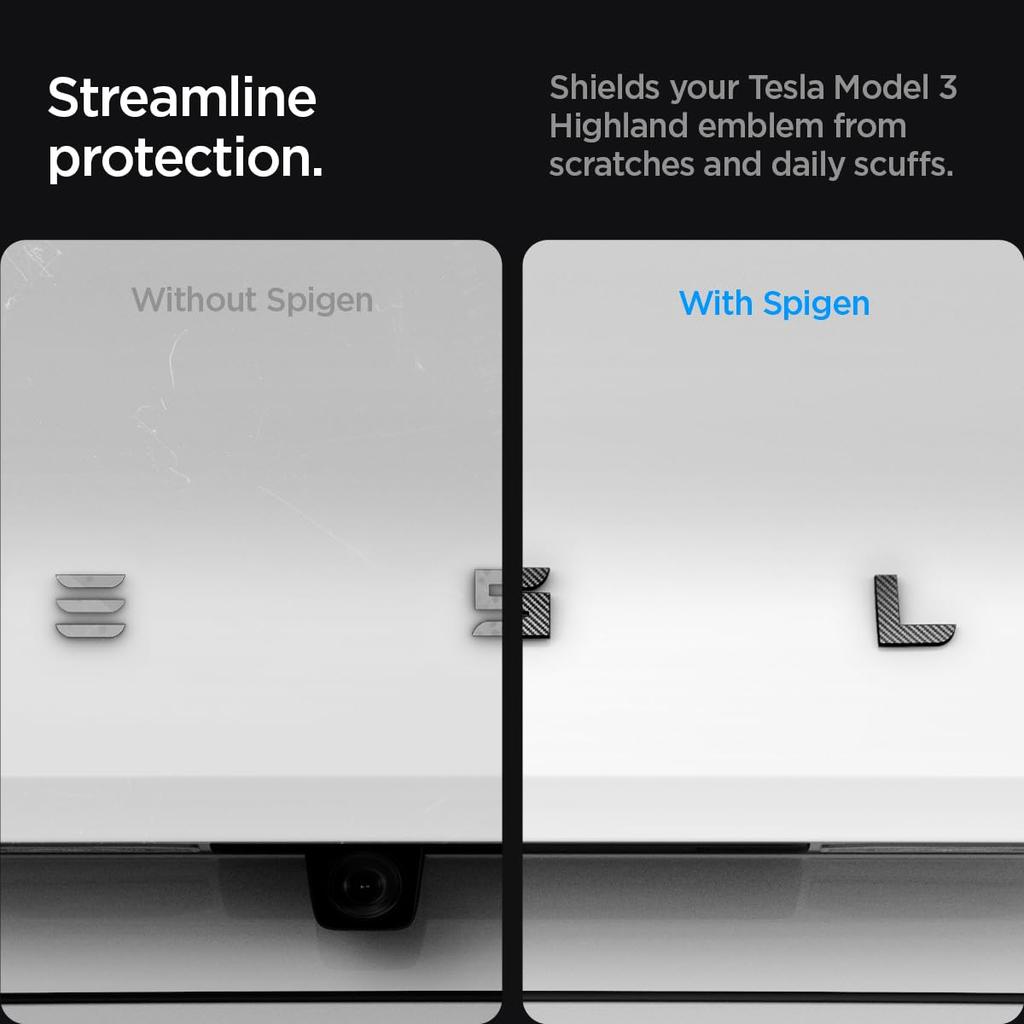 Spigen Rear Emblem Logo Full Coverage Pack for Tesla Model 3 Carbon Fiber 2024-2,