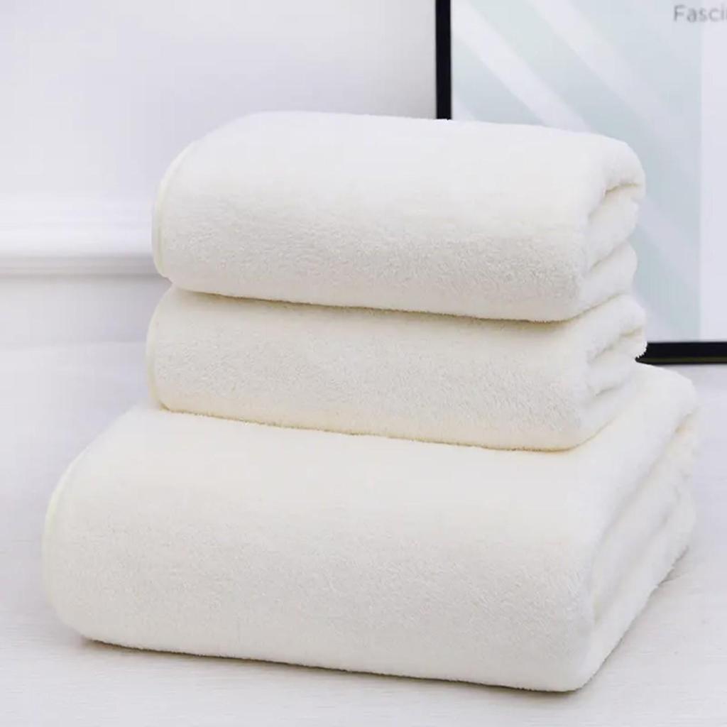 Pologge Korallfleece Baumwolle Badetuch Set: Dick, Wasserabsorbierend, 3-teilig für Erwachsene