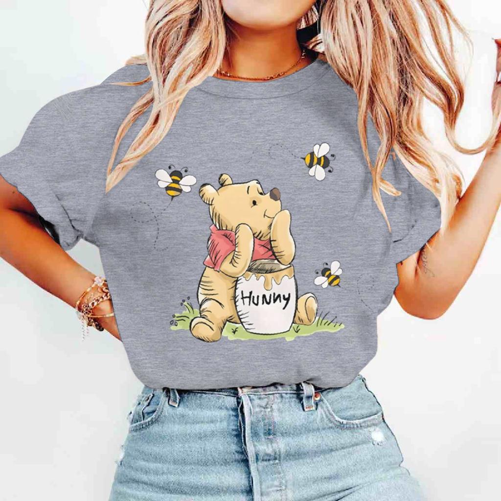 Womens Tshirt Pooh Bear Print Tshirts Winnie The Pooh Tshirt Summer Casual Crew Neck Tees Cartoon Graphic T Shirts