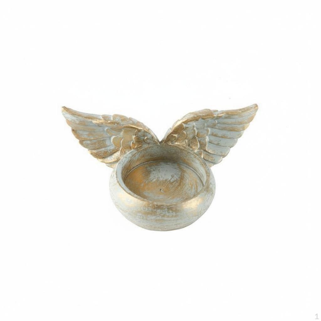 Angel Wing Candle Holder Retro Design Feathers Tealight Distressed Finish Resin