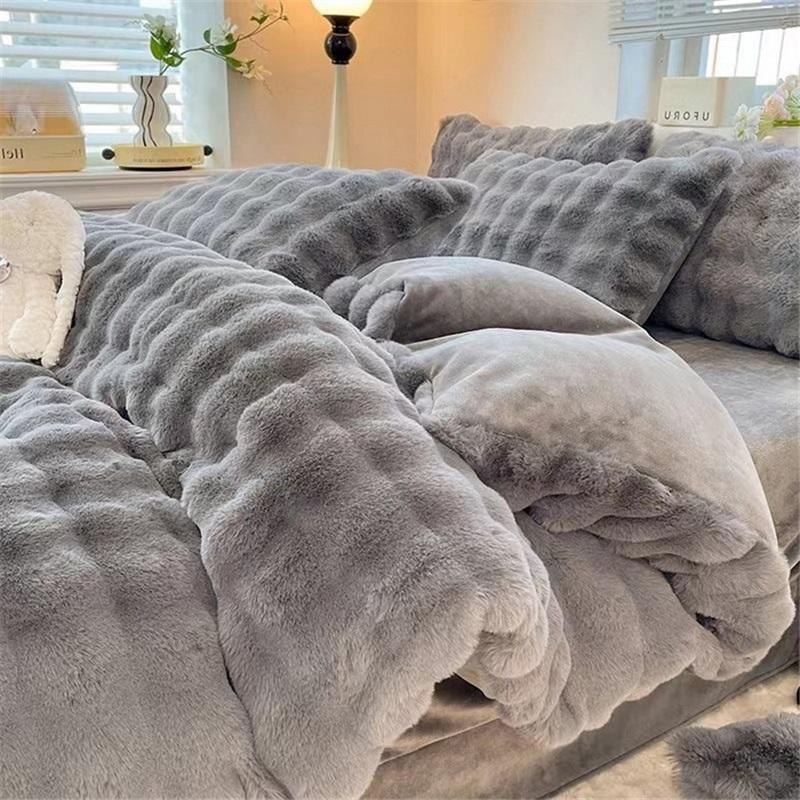 Pluszowy 4-częściowy zestaw Mleczny aksamit Gruby Ciepły Dwustronny Polar koralowy Prześcieradła Poszwa na kołdrę Poszewki na poduszki Przytulny Zestaw pościeli