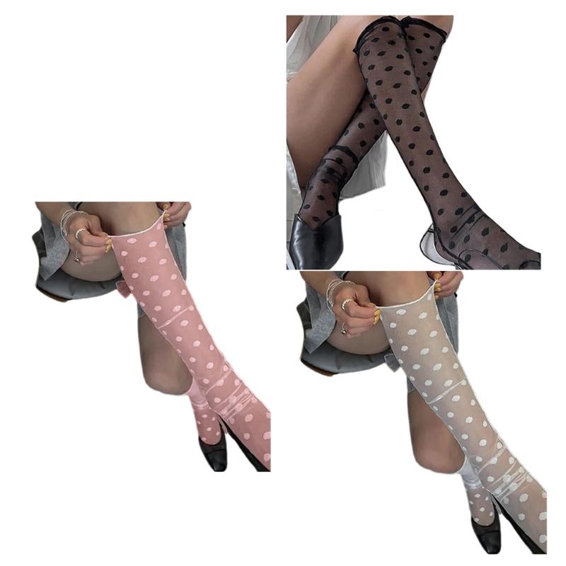 Knee Highs Stockings for Women Spots Knee Highs Socks Sheer Mesh Over Calf Stockings Thin Summer Nylon Stockings